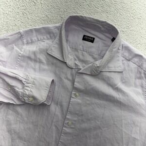 Zegna Su Misura Mens Light Purple Micro Check Cotton Button Down Shirt Custom